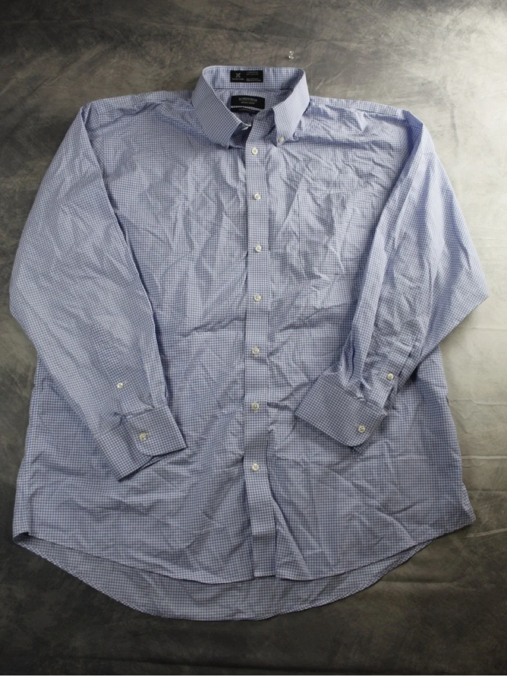 Nordstrom Mens Shop SmartCare Traditional Fit Dress Shirt Blue Check Gingham
